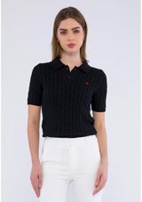Basics & More Basics&More Kadın Saç Örgülü Triko Polo Yaka T-Shirt Bzm 22/01 001 Siyah 2Xl
