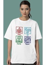 Fuddy Moda Unisex Avatar Dizi Baskılı T-Shirt, Avatar Ateş Su Toprak Hava Kra 001 Beyaz M