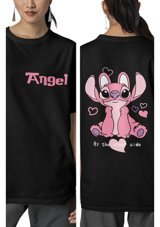 Fuddy Moda Angel Sırt Baskılı T-Shirt, Unisex Stitch Angel Sevgili Çift Tişör 001 Beyaz 4Xl