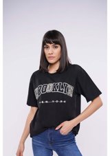 Gabria Kadın Broklayn Yazılı T-Shirt Siyah M