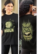 Fuddy Moda Hulk The Incredible Yazılı Sırt Baskılı T-Shirt, Unisex Marvel Fil 001 Siyah 4Xl