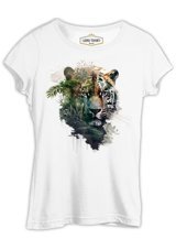 Lord T-Shirt Tiger Head With Jungle Exposure Beyaz Kadın T-Shirt 001 Beyaz M