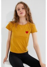 Polo State Kadın Nakışlı T-Shirt Sarı Xl