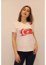 Rich Kadın V Yaka T-Shirt %100 Pamuk T-Shirt (481347911) M