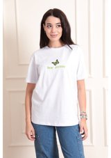 Modaplaza Kadın Ön Arka Kelebek Baskılı T-Shirt Beyaz K23Ytrkytshrt11Beyaz Xl