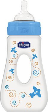 Chicco Silikon Gaz Yapmayan Antikolik Yenidoğan Kulpsuz 0+ Ay Desenli Mavi Yuvarlak Uçlu Bebek Biberon 240 ml