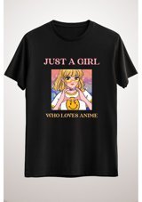 Green Mint Greenmint Unisex Siyah T-Shirt Just A Girl Who Loves Anime Cute Art 2Xl