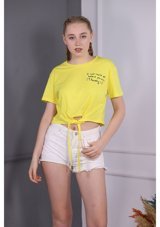 Gabria Kadın Bel Bağcıklı T-Shirt Sarı S