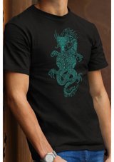 Artaport Design Unisex Dragon Baskılı Siyah T-Shirt Sarı S