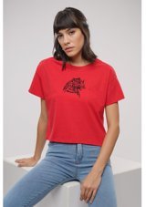 Gabria Kadın Ön Baskılı Mini T-Shirt Kırmızı L