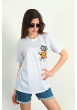 Modaplaza Kadın Çiçek Baskılı T-Shirt Beyaz K24Ytrkytshrt1Beyaz M