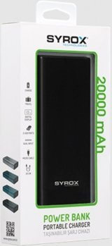 Syrox PB111 20000 mAh Hızlı Şarj Dijital Göstergeli USB & Type C Çoklu Kablolu Powerbank Siyah