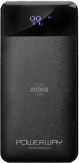 Powerway TX20 20000 mAh Hızlı Şarj Dijital Göstergeli Micro USB Çoklu Kablolu Powerbank Siyah