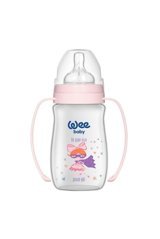 Wee Baby Klasik Plus Polipropilen Gaz Yapmayan Antikolik Yenidoğan Yavaş Akışlı Kulplu 0-6 Ay Desenli Pembe Yuvarlak Uçlu Bebek Biberon 250 ml