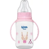 Wee Baby 744 Polipropilen Gaz Yapmayan Antikolik Kulplu Desenli Pembe Yuvarlak Uçlu Bebek Biberon 150 ml