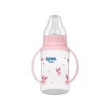 Wee Baby 744 Polipropilen Orta Akışlı Kulplu 6-18 Ay Desenli Pembe Yuvarlak Uçlu Bebek Biberon 150 ml