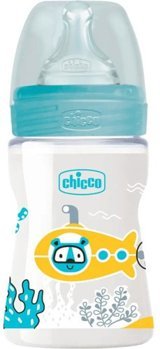 Chicco Polipropilen Gaz Yapmayan Antikolik Yenidoğan Kulpsuz 0+ Ay Desenli Mavi Yuvarlak Uçlu Bebek Biberon 150 ml