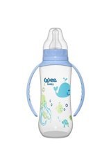 Wee Baby 745 Polipropilen Gaz Yapmayan Antikolik Yenidoğan Yavaş Akışlı Kulplu 0-6 Ay Desenli Mavi Yuvarlak Uçlu Bebek Biberon 270 ml