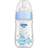 Wee Baby Klasik Plus Cam Gaz Yapmayan Antikolik Kulpsuz Desenli Mavi Yuvarlak Uçlu Bebek Biberon 180 ml