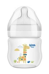 Wee Baby Natural Polipropilen Gaz Yapmayan Antikolik Yenidoğan Yavaş Akışlı Kulpsuz 0-6 Ay Desenli Beyaz Yuvarlak Uçlu Bebek Biberon 125 ml