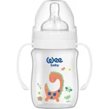Wee Baby Klasik Plus Polipropilen Gaz Yapmayan Antikolik Kulplu Desenli Beyaz Yuvarlak Uçlu Bebek Biberon 150 ml