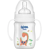 Wee Baby Klasik Plus Polipropilen Gaz Yapmayan Antikolik Kulplu Desenli Beyaz Yuvarlak Uçlu Bebek Biberon 150 ml