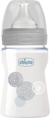Chicco Cam Gaz Yapmayan Antikolik Yenidoğan Kulpsuz 0+ Ay Desenli Beyaz Yuvarlak Uçlu Bebek Biberon 150 ml