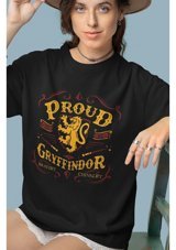 Fuddy Moda Gryffindor Baskılı T-Shirt, Unisex Harry Potter Baskılı T-Shirt 001 Beyaz S