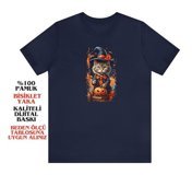 T-Shirt Cin / Cadı Kedi Baskılı Lacivert Renk T-Shirt S