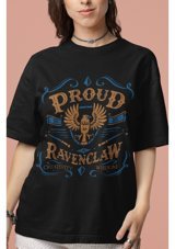 Fuddy Moda Ravenclaw Baskılı T-Shirt, Unisex Harry Potter Baskılı T-Shirt 001 Siyah S