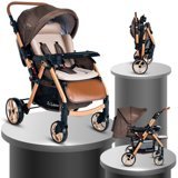 Baby Home Bh-770 Gold Çift Yönlü Katlanabilir Tek Elle Kapanan 360 Derece Dönen Tam Yatar Kabin Tipi Puset Bebek Arabası Kahverengi