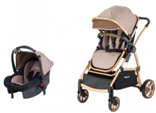 Baby Care BC-310 Safari Çift Yönlü Katlanabilir Tek Elle Kapanan 360 Derece Dönen Tam Yatar Travel Sistem Bebek Arabası Kahverengi