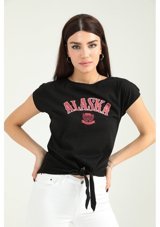 Modaplaza Kadın Alaska Baskılı T-Shirt 20708 Siyah K22Yalat20708Tshrtsiyah M L