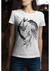 Artaport Design Unisex Koi Balığı Tasarım Baskılı Beyaz T-Shirt 2Xl