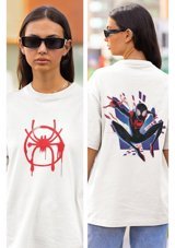 Fuddy Moda Spider Man Sırt Baskılı T-Shirt, Unisex Oversize Örümcek Adam Bask 001 Siyah S