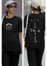 Fuddy Moda Travis Scott Logo Sırt Baskılı T-Shirt, Unisex Jack Cactüs Baskıl 001 Siyah 4Xl
