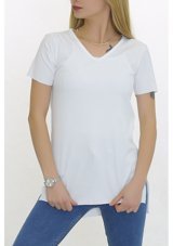 Tozlu Yaka V Yaka Yırtmaçlı T-Shirt Beyaz 1998.555. 001 Beyaz M
