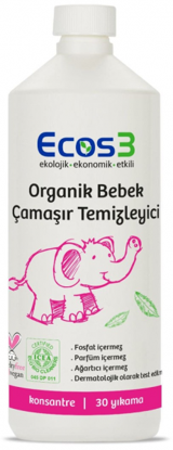 ECOS3 Organik Bebek Konsantre 30 Yıkama Sıvı Deterjan 1 lt