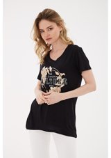 Fashion Friends Bayan T-Shirt 23Y0243K1 Siyah S