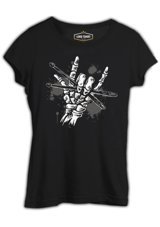 Lord T-Shirt Skeleton Hand Holding Drumsticks Siyah Kadın T-Shirt 001 Siyah L