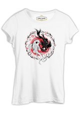Lord T-Shirt Koi Fishes İn A Floral Circle Beyaz Kadın T-Shirt 001 Beyaz M
