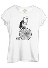 Lord T-Shirt A Flamingo Riding A Bicycle On Wheels Beyaz Kadın T-Shirt 001 Beyaz Xl