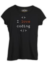 Lord T-Shirt I Love Coding Siyah Kadın T-Shirt 001 Siyah L