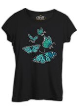 Lord T-Shirt Turquoise Butterflies Siyah Kadın T-Shirt 001 Siyah M