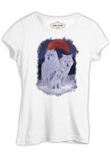Lord T-Shirt A Wolf Family İn Front Of A Red Moon Scene Beyaz Kadın T-Shirt 001 Beyaz M