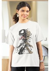 Fuddy Moda Venom And Groot Baskılı T-Shirt, Unisex Marvel Film Baskılı T-Shirt 001 Beyaz Xl
