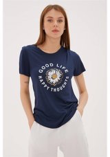 Fashion Friends Baskılı T-Shirt Lacivert / Navy Lacivert Xs