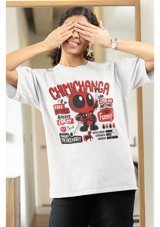 Fuddy Moda Deadpool Chimichanga Baskılı T-Shirt, Unisex Marvel Funko Baskılı 001 Beyaz S