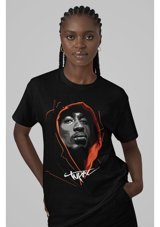 Fuddy Moda Tupac Shakur Baskılı T-Shirt, Unisex 2Pac Rap Baskılı T-Shirt 001 Siyah L