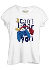 Lord T-Shirt Game Joystick Can'T Hear You Beyaz Kadın T-Shirt 001 Beyaz L